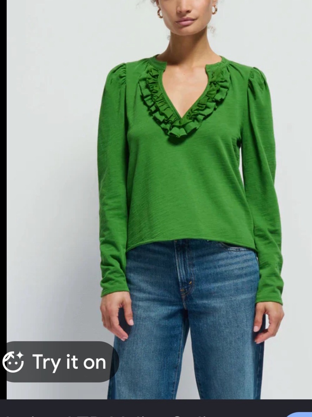 Nation LTD Green Ruffle V-Neck Long Sleeve Top